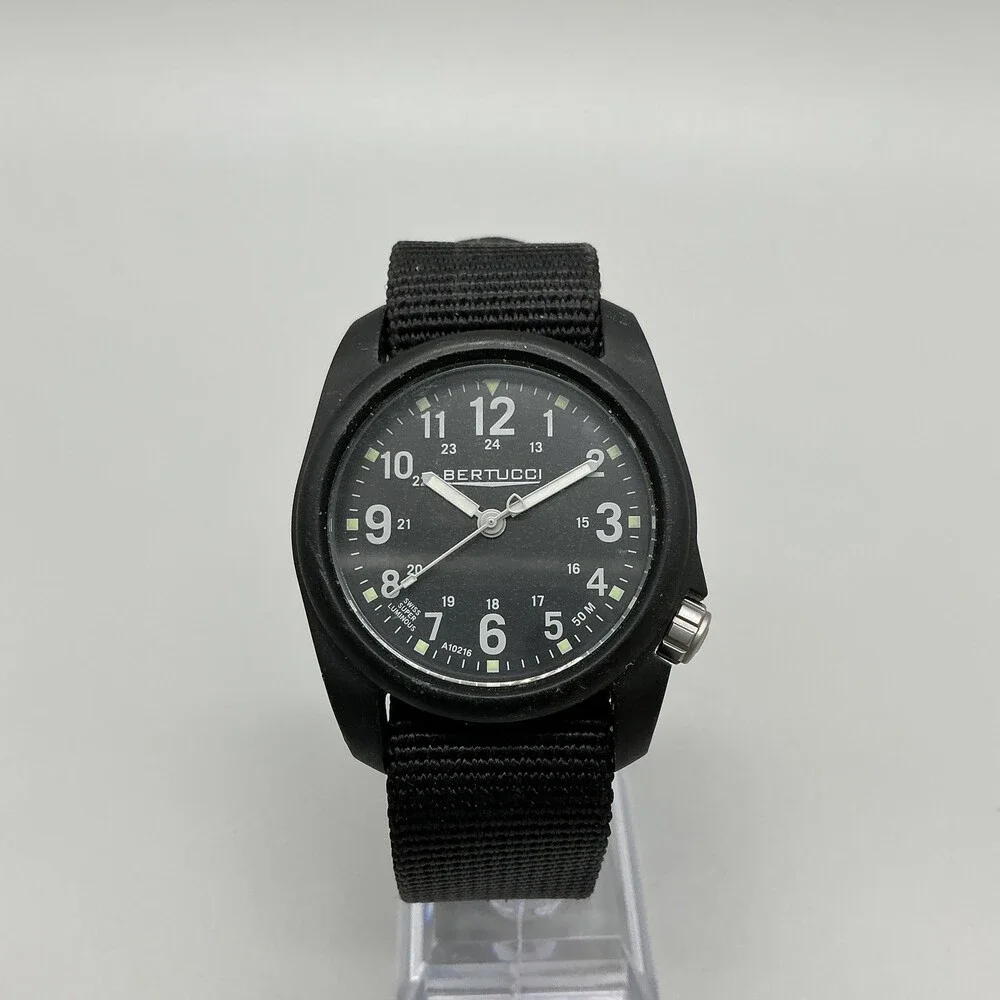 Bertucci A-2R DX3 Mens Watch 40mm Black Dial Nylon Strap 50M Field New Battery
